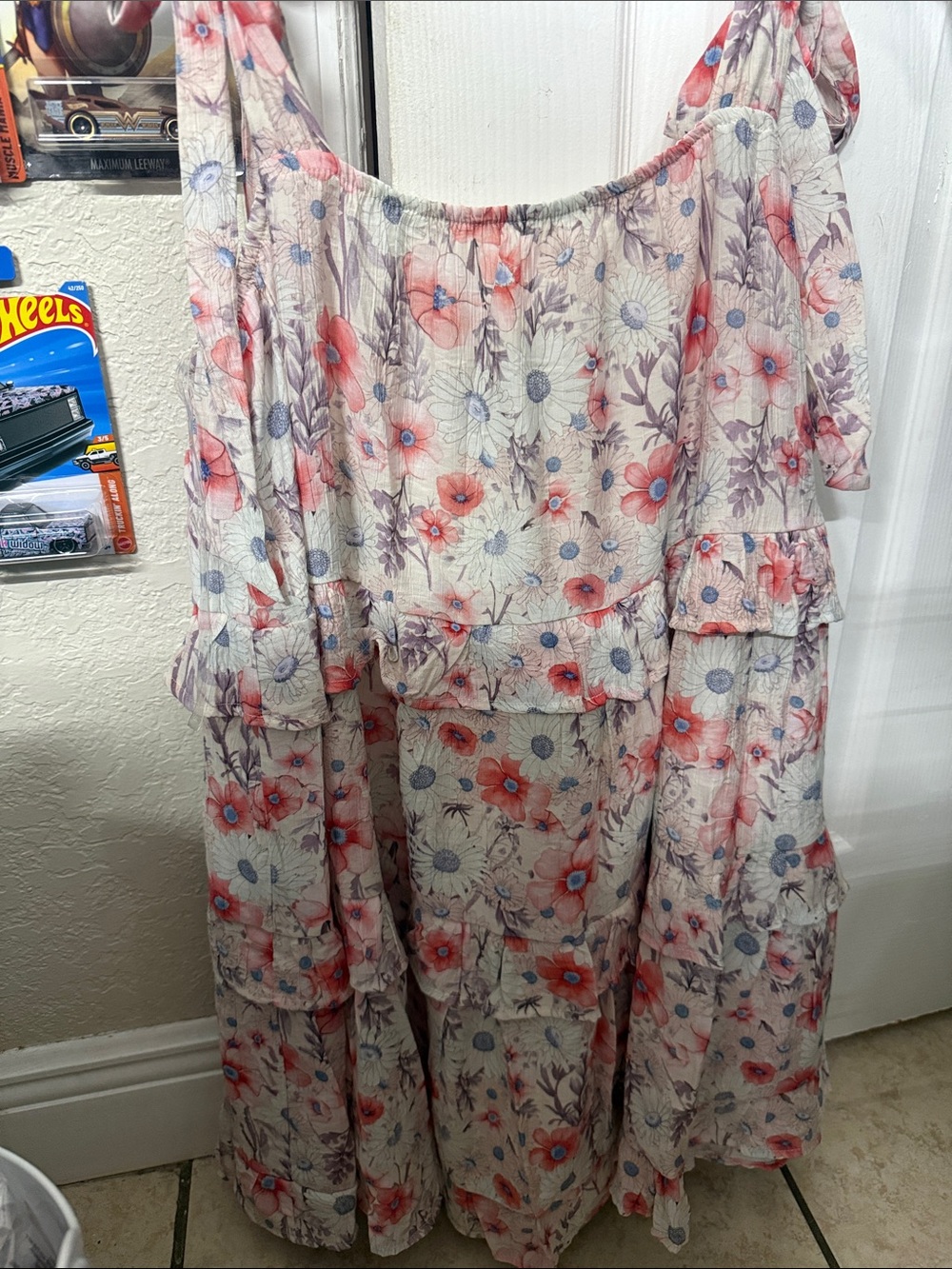 Women's Floral Tiered Sundress - Pink and Blue